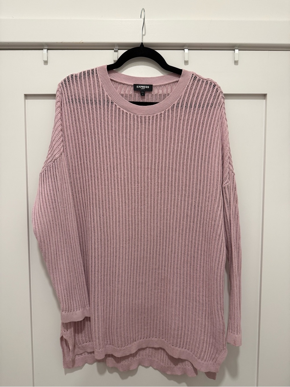 Express Open Weave Crewneck Sweater in Light Mauve